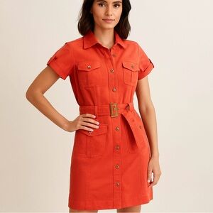 dressbarn Women’s Coral Button-Down Safari Dress Size 4